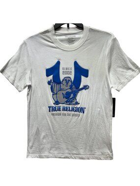 True Religion Mens Small White Graphic Tee Buddha Logo Since 2002  100% Cotton